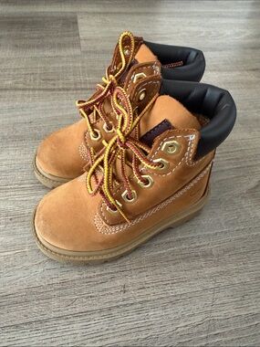 Timberland Kids Wheat Suede Lace-Up Boots with Black Collar